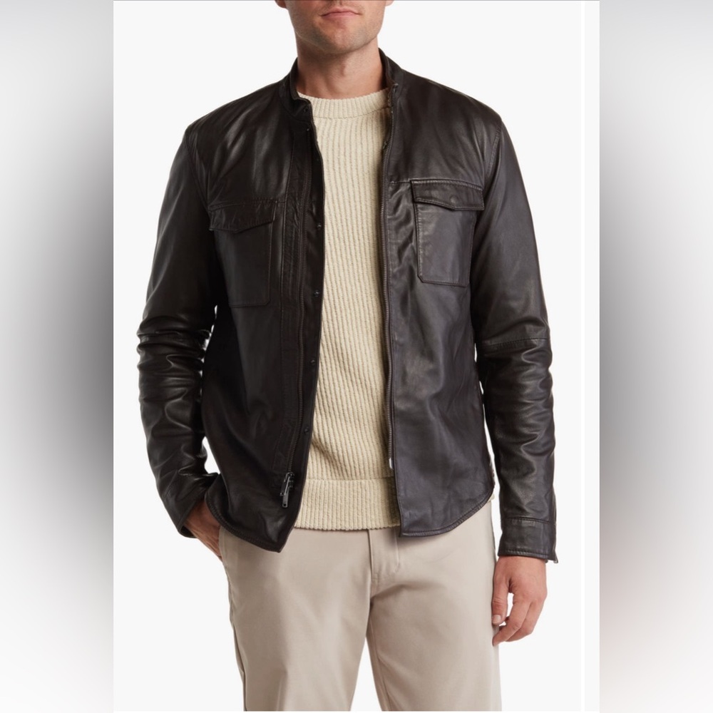 NWT $798 John Varvatos Steven Snap & Zip Shirt Jacket, 100% Leather, Size  XL